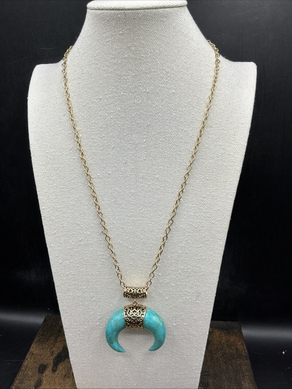Barse Double Horn Taurus Necklace- Turquoise- Bronze- NWT
